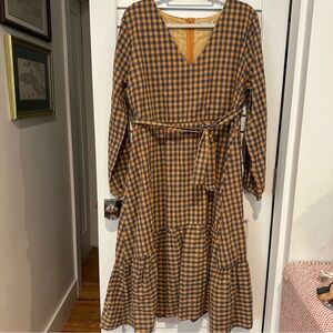 Glamorous Curve Plaid Dress Sz 16 Long Sleeves Cotton Midi